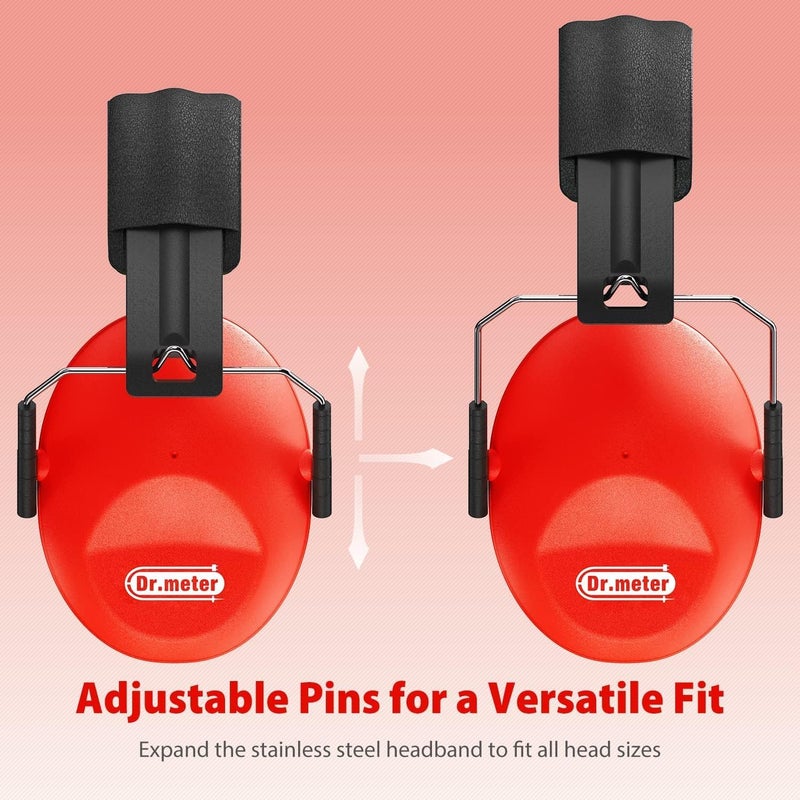 Dr.Meter Ear Muffs for Noise Reduction: EM100 27.4 NRR Kids Noise Cancelling Headphones with Adjustable Headband - Kids Ear Protection for Monster Truck Derby Firework - 2 Packs, Black & Red - Image 2